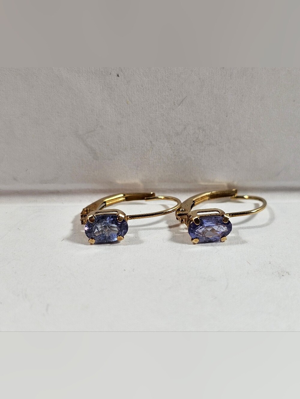 14k Yellow Gold and Tanzanite Lever Back Earrings